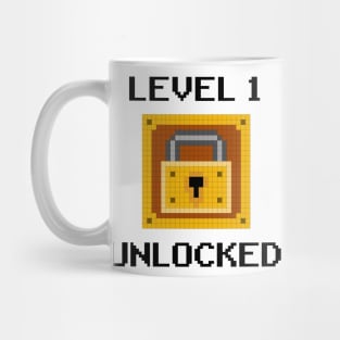 Level 1 Unlocked 1st Birthday Boy Gamer Gift Pixel Art Mug